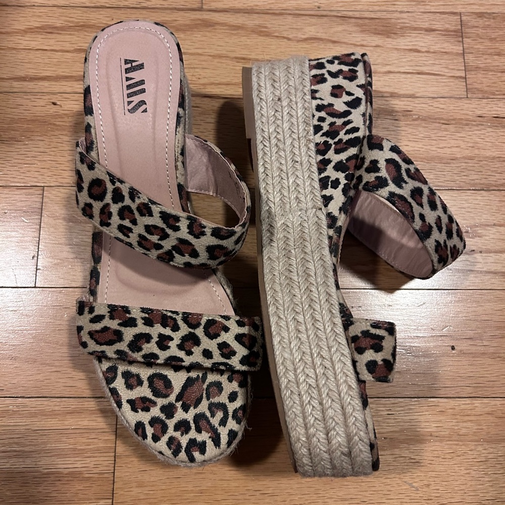 AMS Leopard Print Platform Sandals